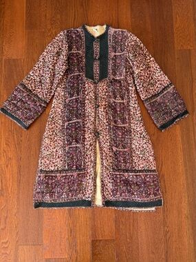 Vintage Indian Cotton Quilted Floral Print Longline Jacket Coat Bohemian